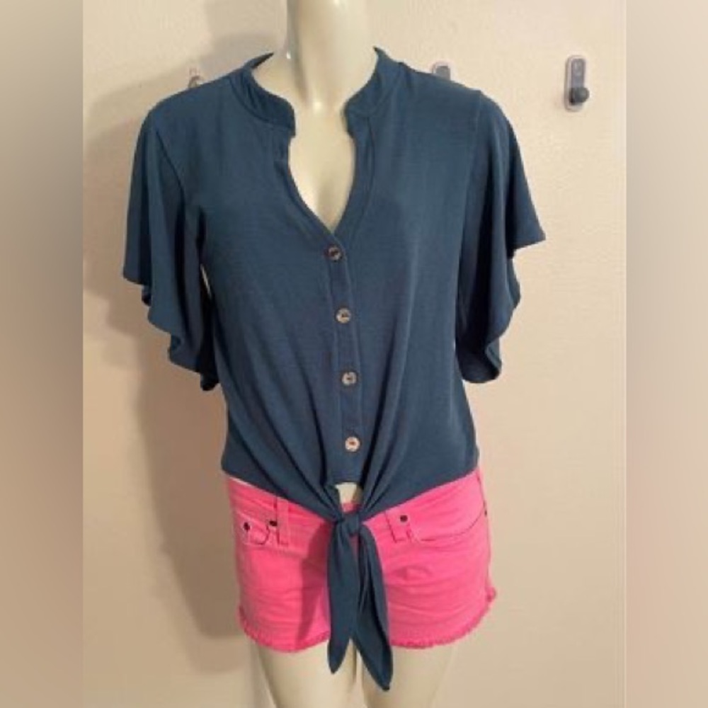 Women’s small Alfa brand terry-cloth top (teal)